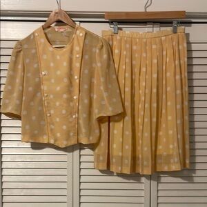 Yellow Polka Dot Blouse and Skirt Set
